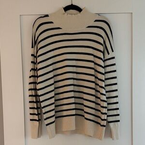 Banana Republic Cream and Black Striped Mock Neck Sweater - Women Size Medium